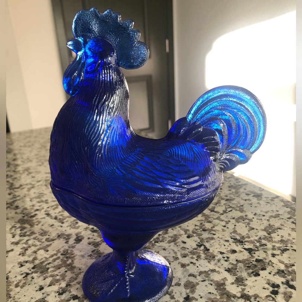 Cobalt Blue Rooster * Decorative Glass Candy Dish